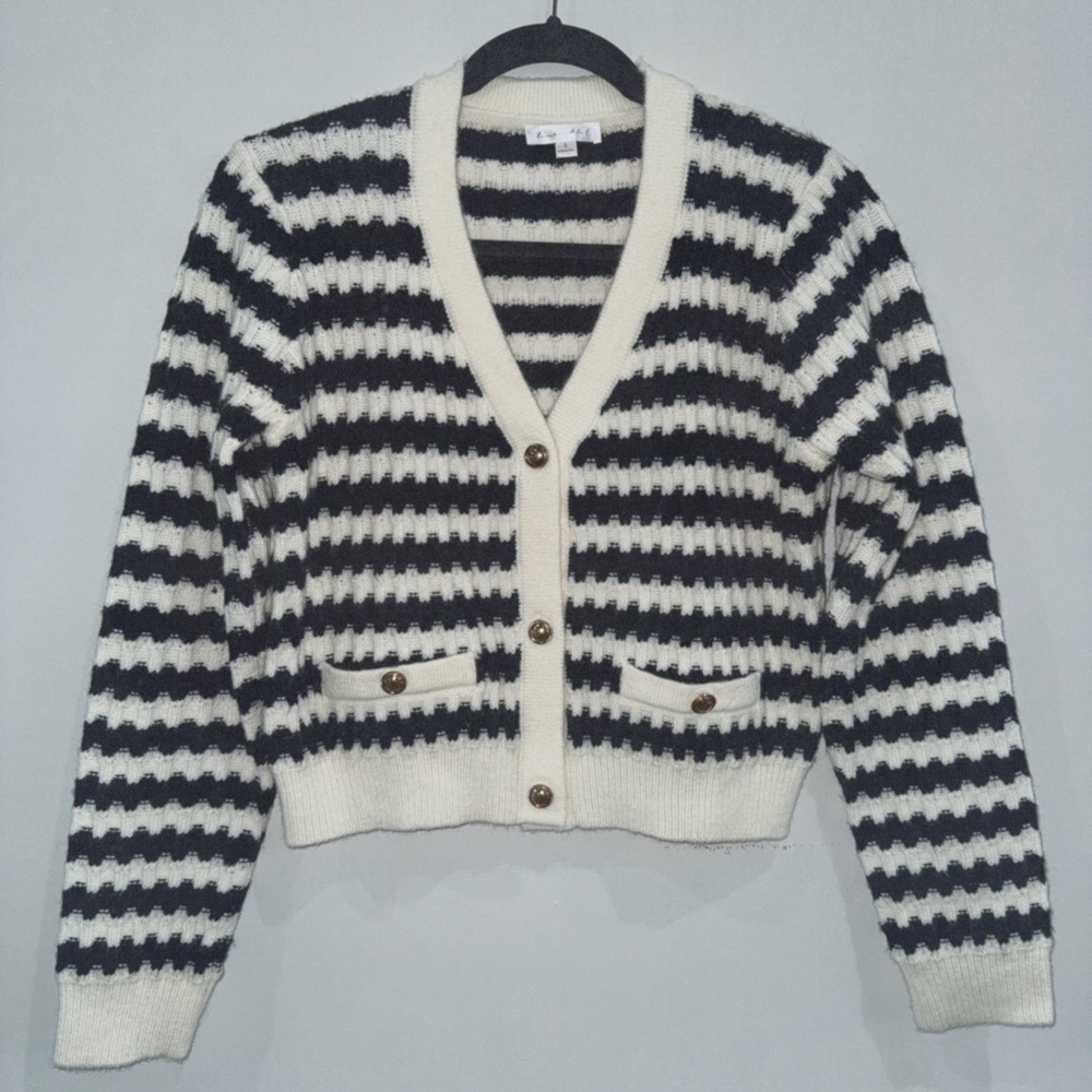 Line & Dot Striped Black and White Cardigan